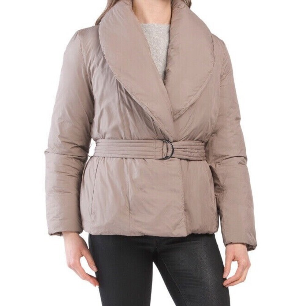 Bernardo Shawl Collar Belted Puffer Jacket In Light Purple Mauve Size XL $229